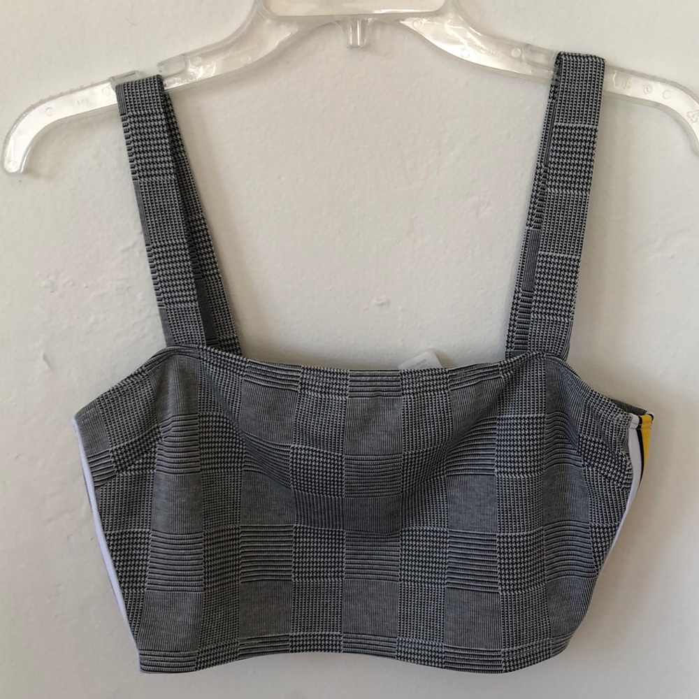 Plaid Crop Top with Yellow Racer Stripe